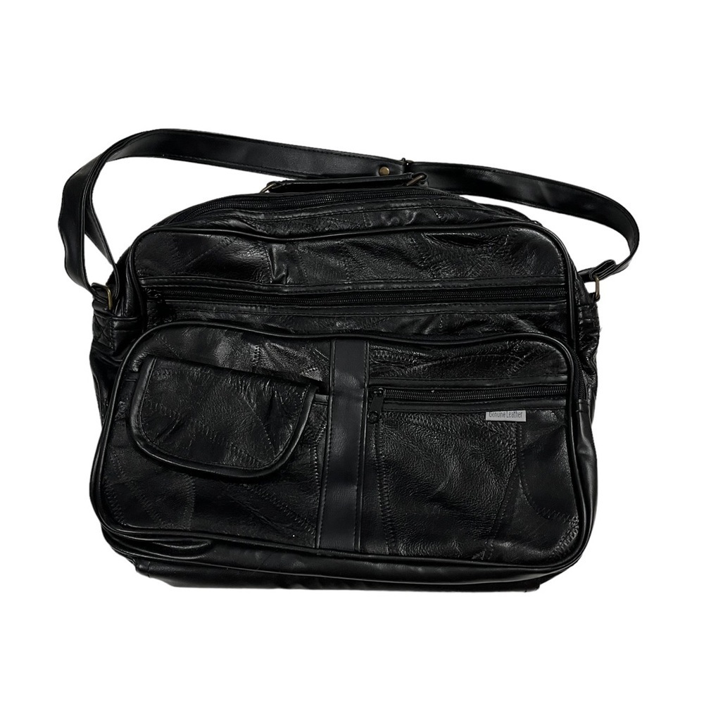 Unbranded Black 100% Genuine Leather Laptop Ipad Bag 13x11" Crossbody & Handle